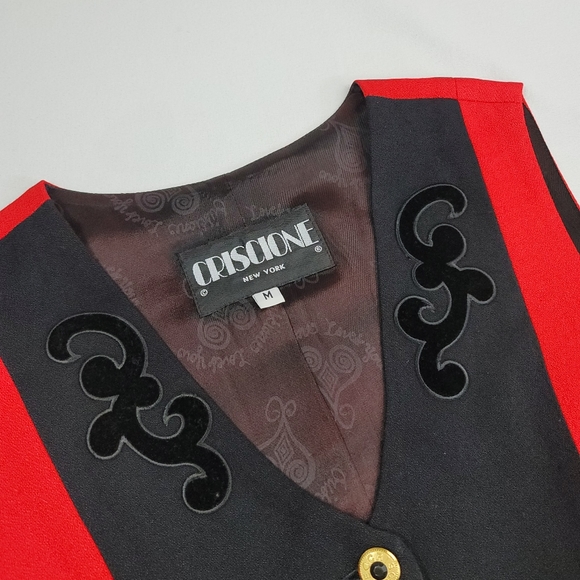 Vtg Criscione Button Front Red Black Vest Sz M - Picture 3 of 11